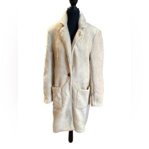 ONLY Faux Fur Coat Jacket Cream Longline Soft Teddy Overcoat Fall Cottagecore